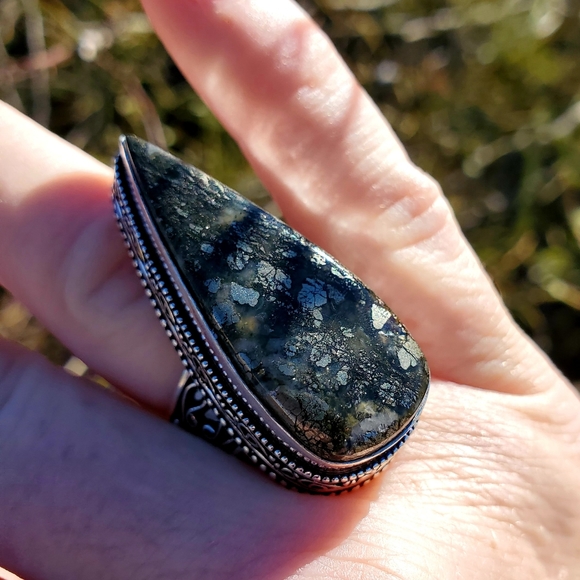 New Huge Pyrite Agate 925 Silver Statement Ring. - Picture 10 of 14